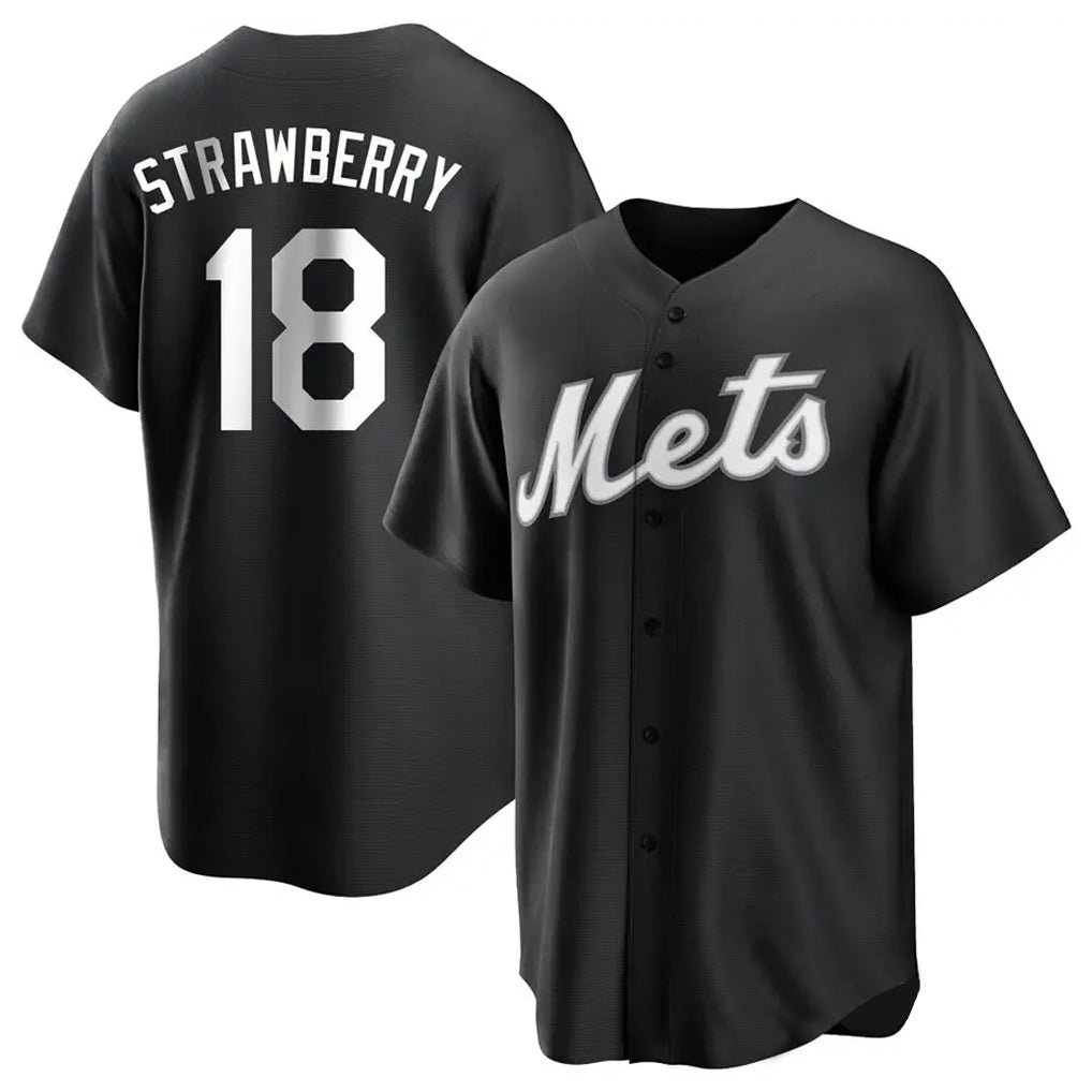 TRASK NY.Mets #18 Darryl Strawberry Player Black Home Game Stitched Jerseys