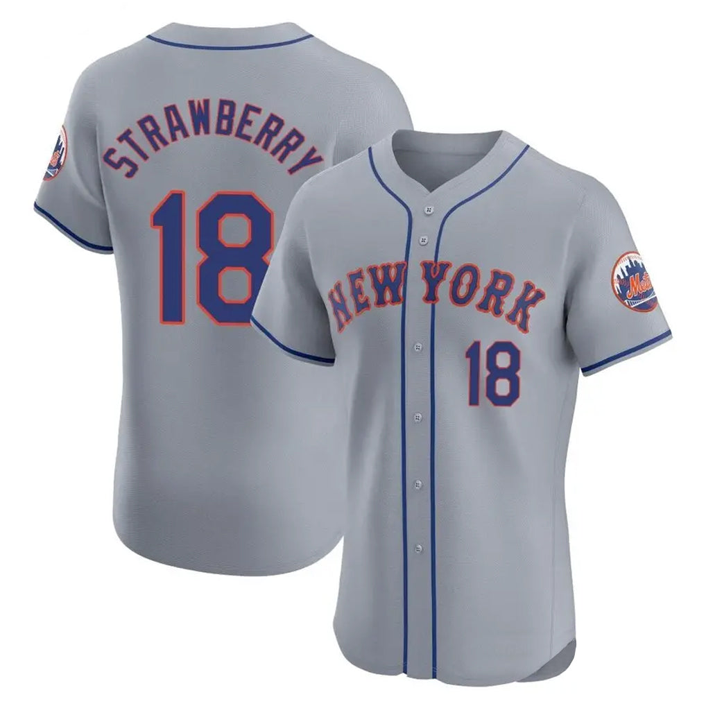 TRASK NY.Mets #18 Darryl Strawberry Player Gray Road Limited Elite Home Stitched Jerseys