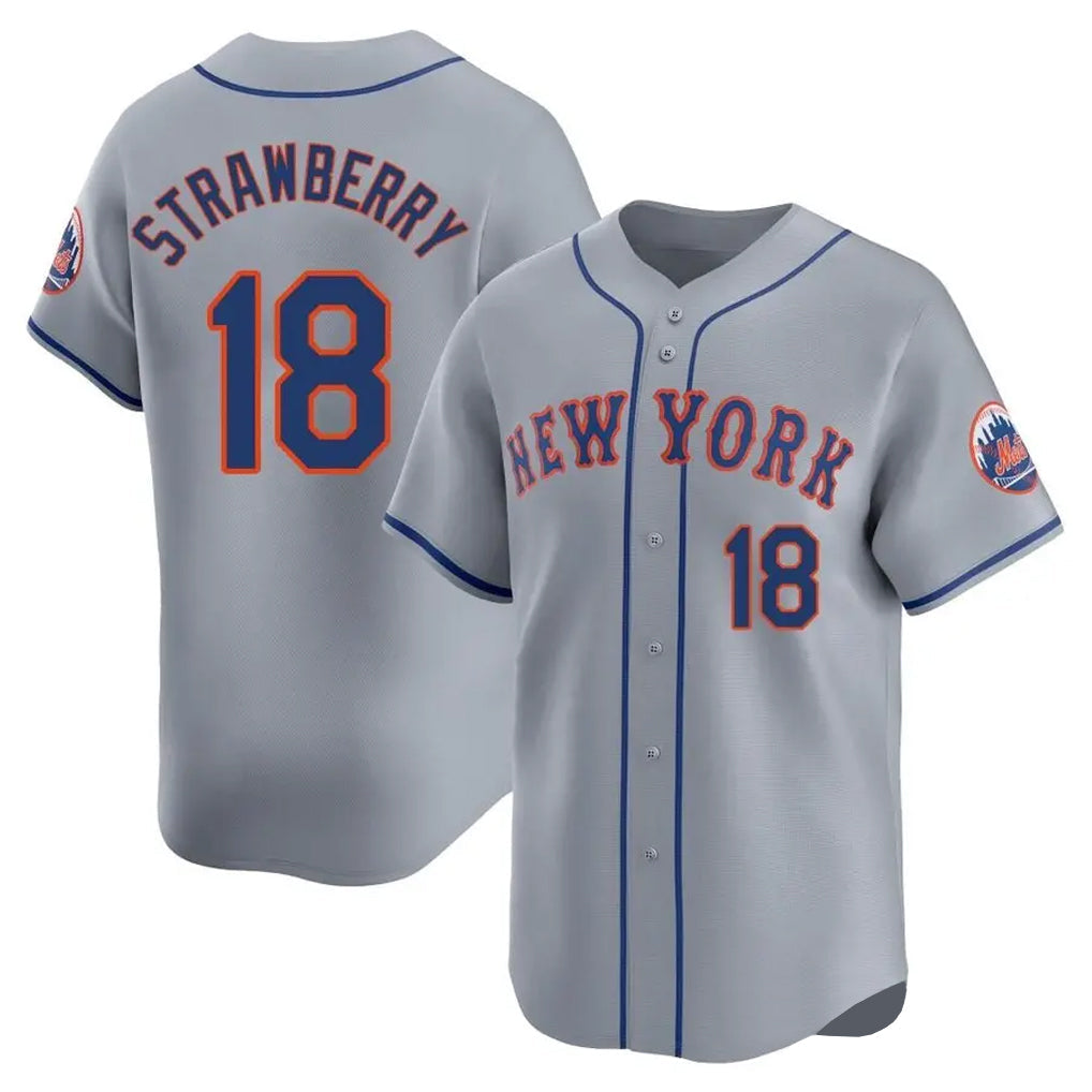 TRASK NY.Mets #18 Darryl Strawberry Player Gray Road Limited Home Stitched Jerseys