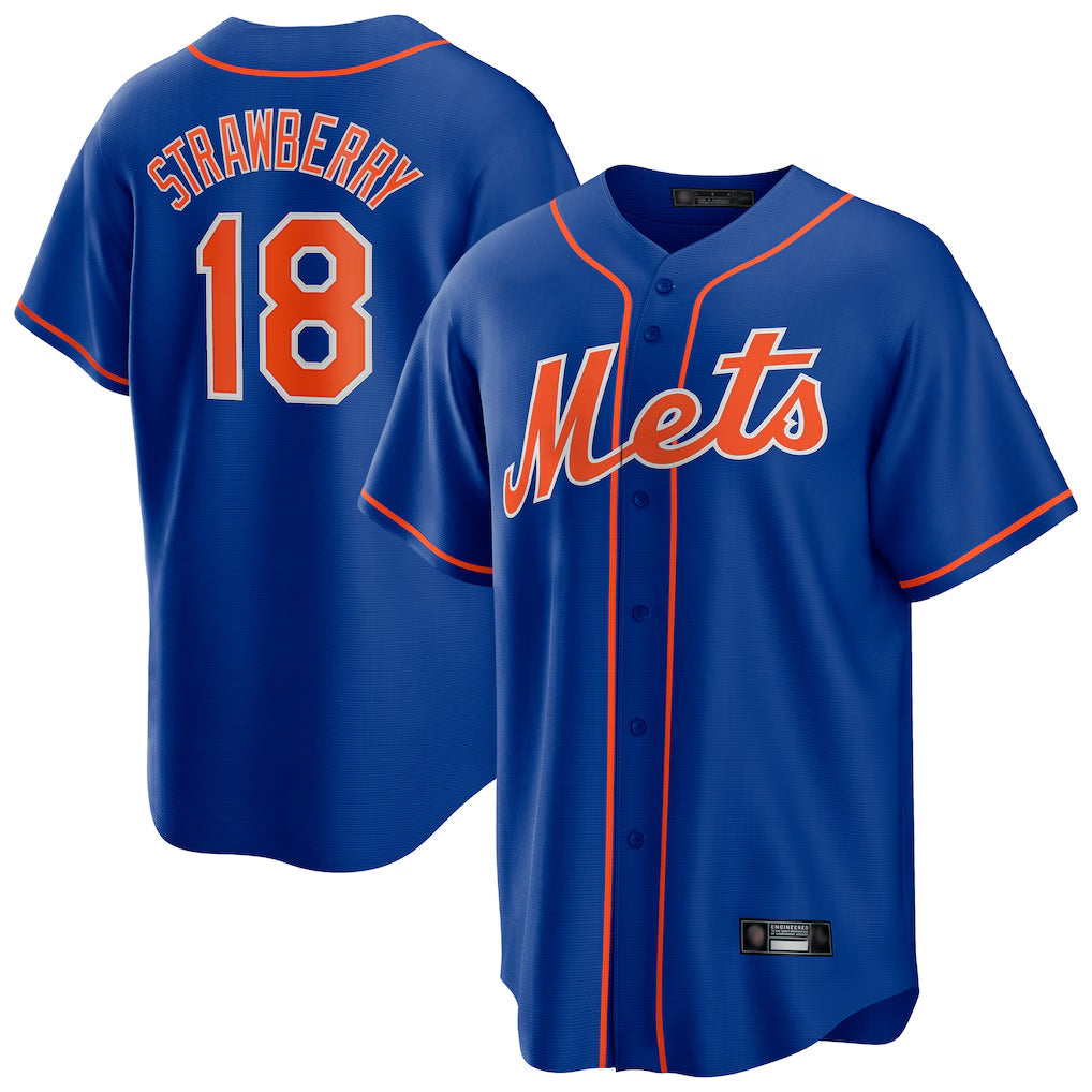 TRASK NY.Mets #18 Darryl Strawberry Player Royal Home Game Stitched Jerseys