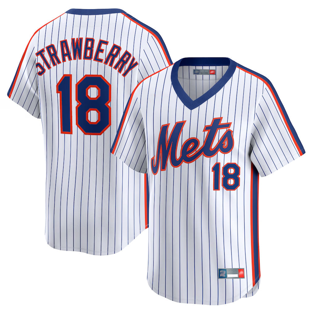 TRASK NY.Mets #18 Darryl Strawberry Player White Cooperstown Collection T-shirt Game Stitched Jerseys