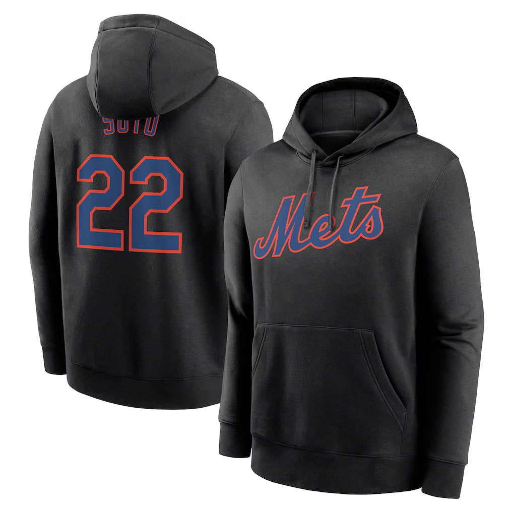 TRASK NY.Mets #22 Juan Soto Player Black Club Pullover Hoodie Game Stitched Jerseys