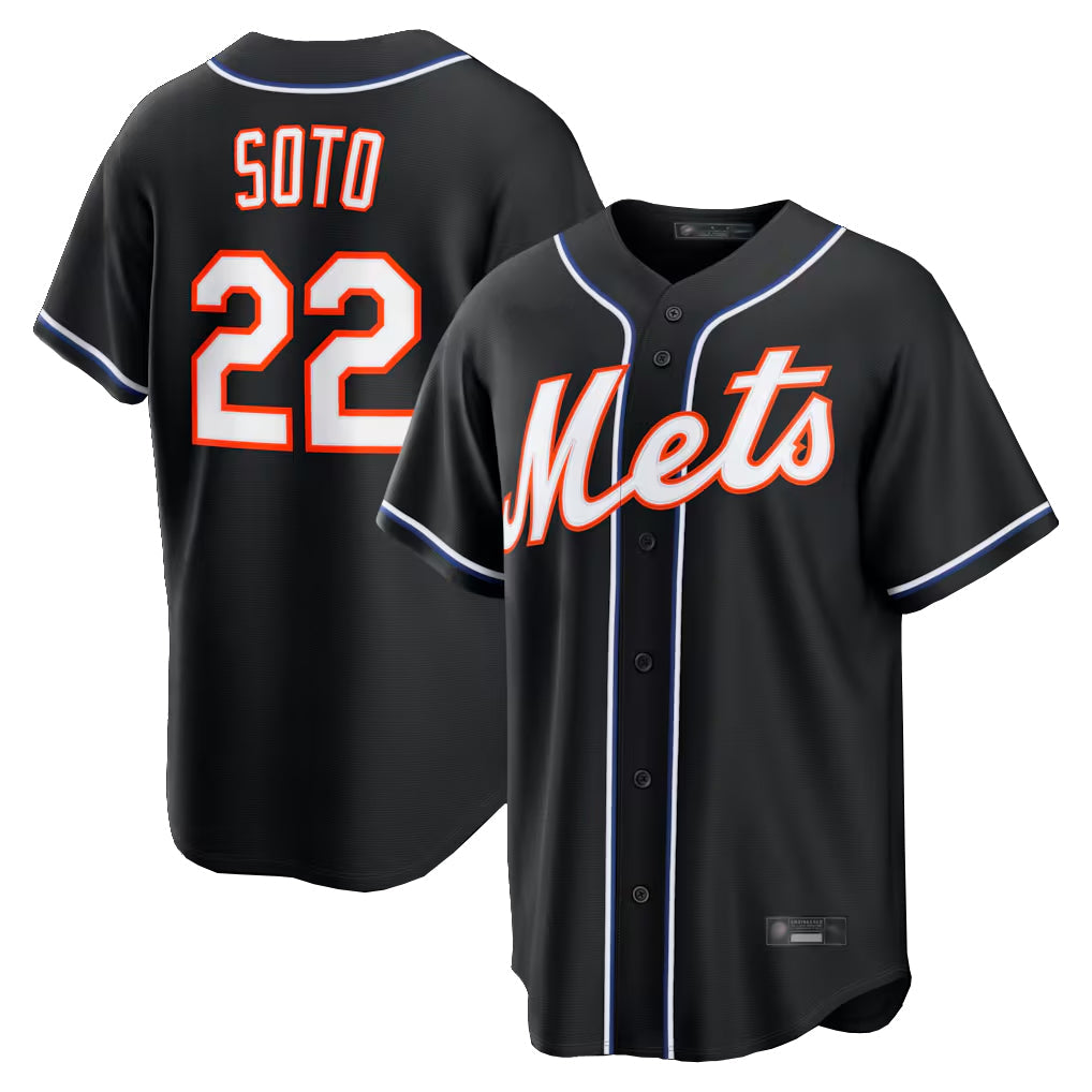 TRASK NY.Mets #22 Juan Soto Player Black Fashion Out Game Stitched Jerseys