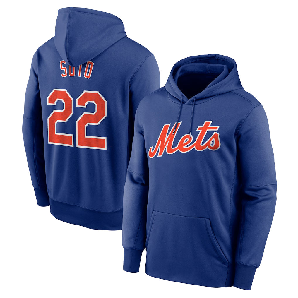 TRASK NY.Mets #22 Juan Soto Player Royal Club Pullover Hoodie Game Stitched Jerseys