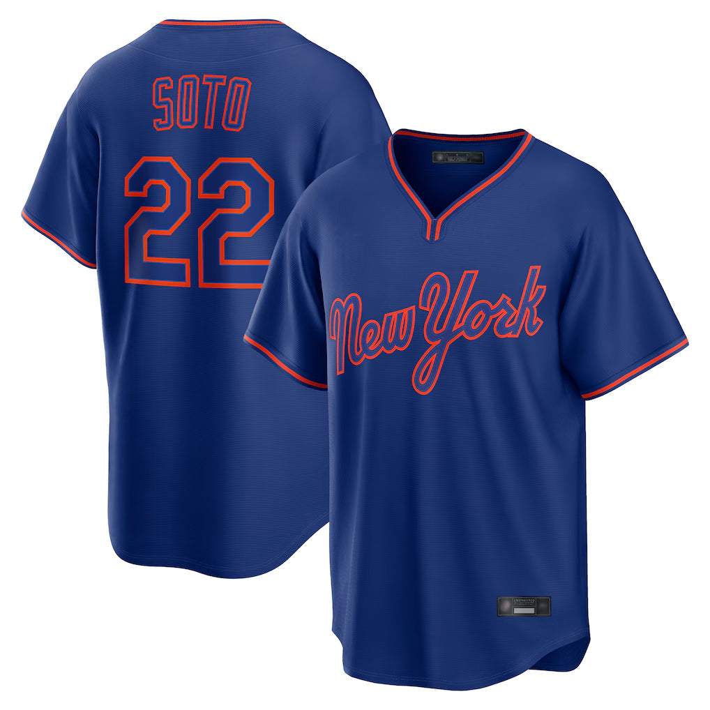 TRASK NY.Mets #22 Juan Soto Player Royal T-shirt Home Game Stitched Jerseys