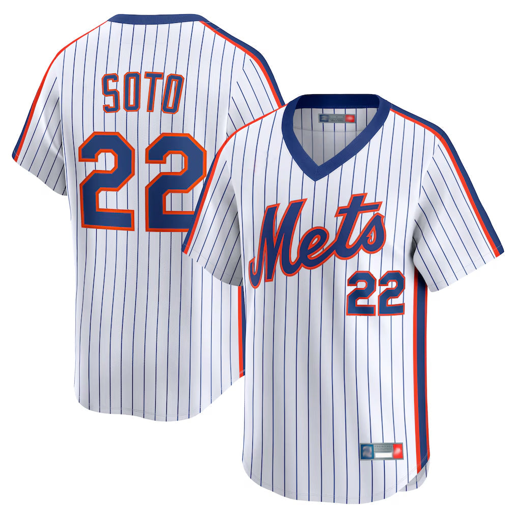 TRASK NY.Mets #22 Juan Soto Player White Cooperstown Collection T-shirt Game Stitched Jerseys