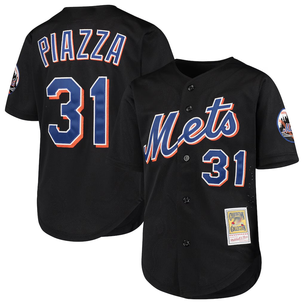 TRASK NY.Mets #31 Mike Piazza Player Black Mitchell & Ness Cooperstown Collection Home Limited Stitched Jerseys