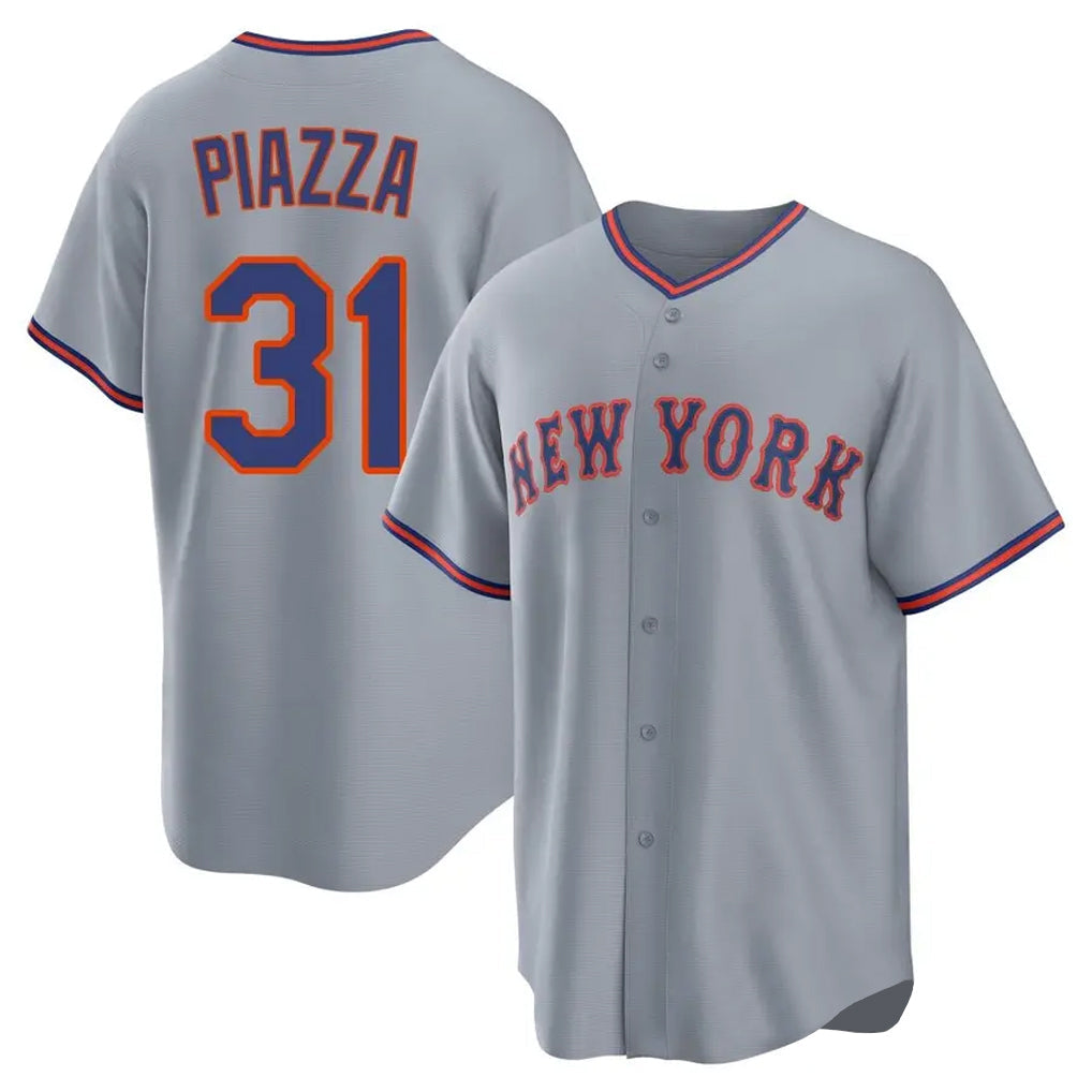 TRASK NY.Mets #31 Mike Piazza Player Gray Road Home Game Stitched Jerseys
