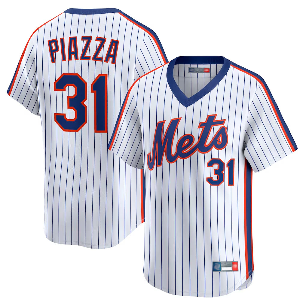 TRASK NY.Mets #31 Mike Piazza Player White Cooperstown Collection T-shirt Game Stitched Jerseys