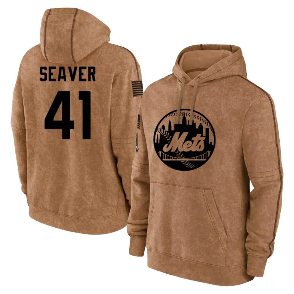 TRASK NY.Mets #41 Tom Seaver Player Brown Club Pullover Hoodie Game Stitched Jerseys