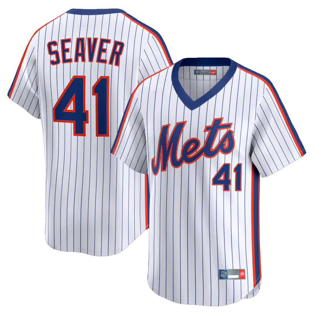 TRASK NY.Mets #41 Tom Seaver Player White Cooperstown Collection T-shirt Game Stitched Jerseys