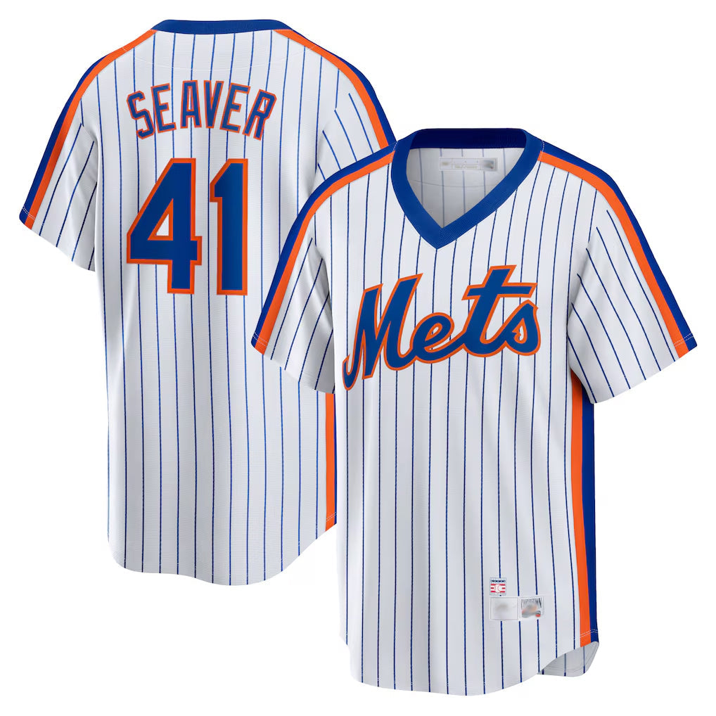 TRASK NY.Mets #41 Tom Seaver Player White Cooperstown Collection T-shirt Home Stitched Jerseys
