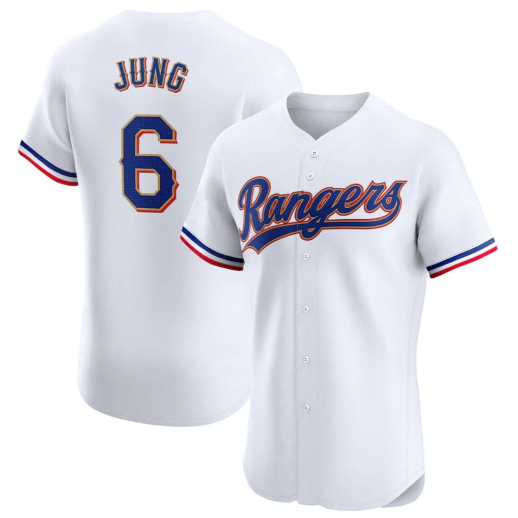 TRASK T.Rangers #6 Josh Jung Player Gold Collection Elite Limited White Stitched Jerseys