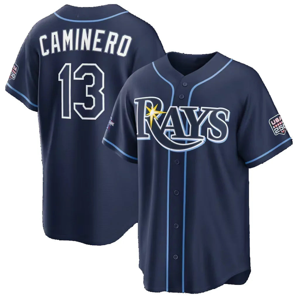 T.Bay Rays #13 Junior Caminero 2026 All-Star Game Navy TRASK Replica Baseball Stitched Jerseys